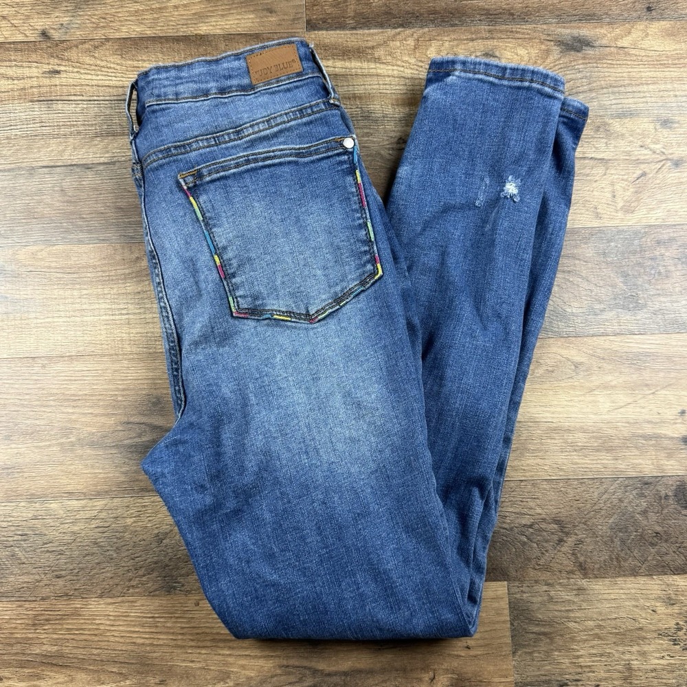 Judy‎ Blue Jeans 11/30 Blue Skinny  Fit Distressed Stretch Denim Colored Thread